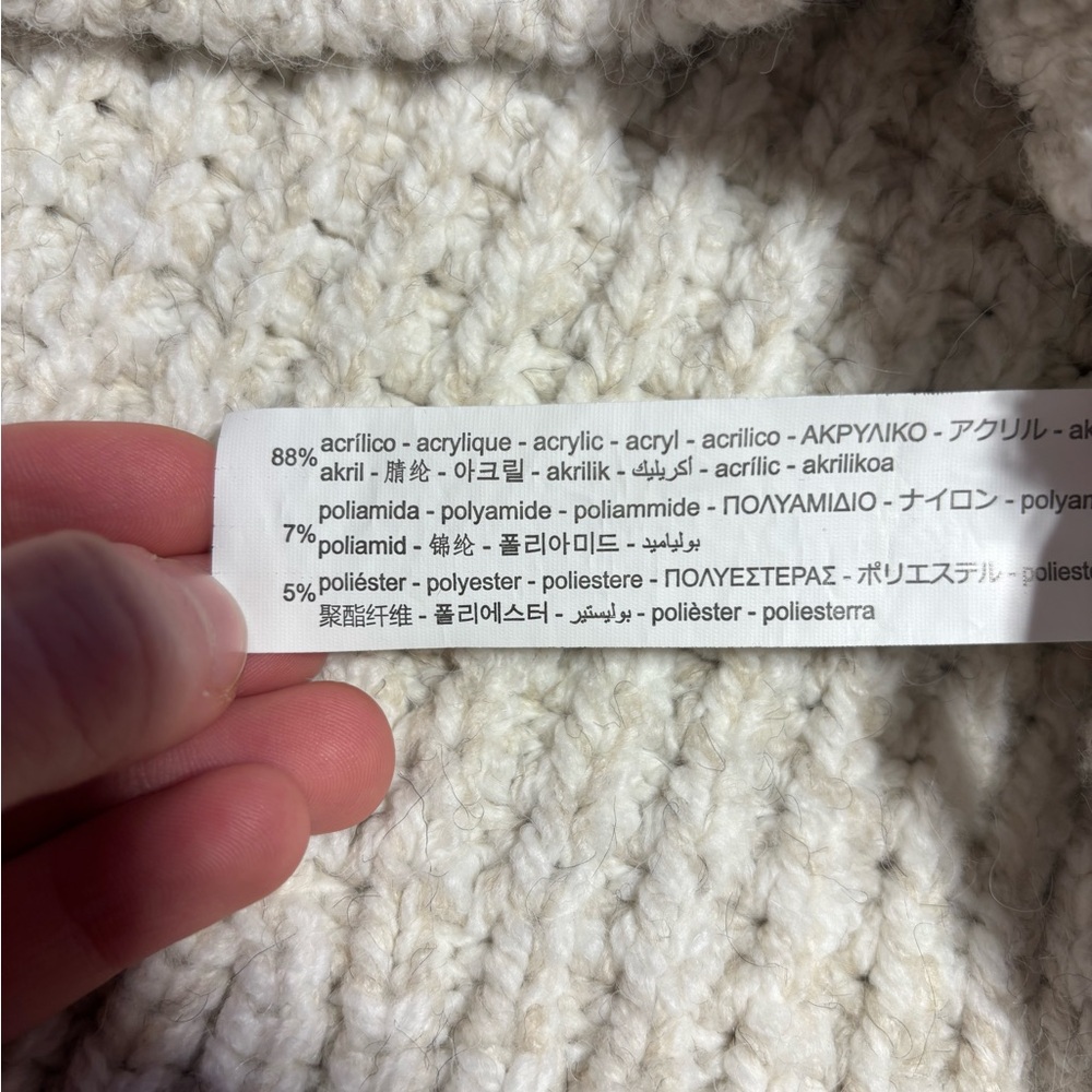 Zara Chunky Oversized Knit V-Neck Warm Cozy Soft Cream Sweater Size Large - Picture 12 of 12